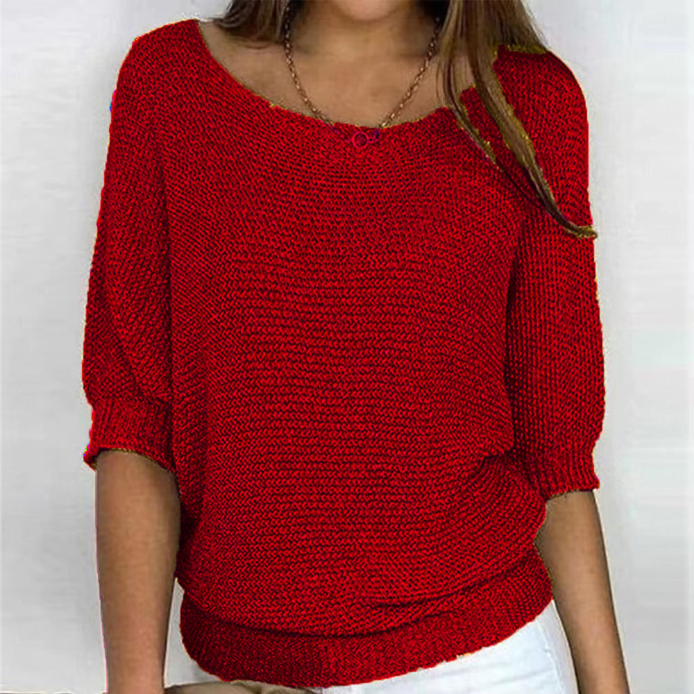 Women's oversized sweater, loose knit with 3/4 sleeves in red