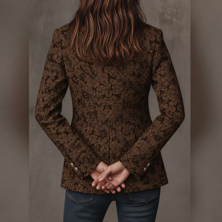 Back view of the brown paisley blazer with button cuffs