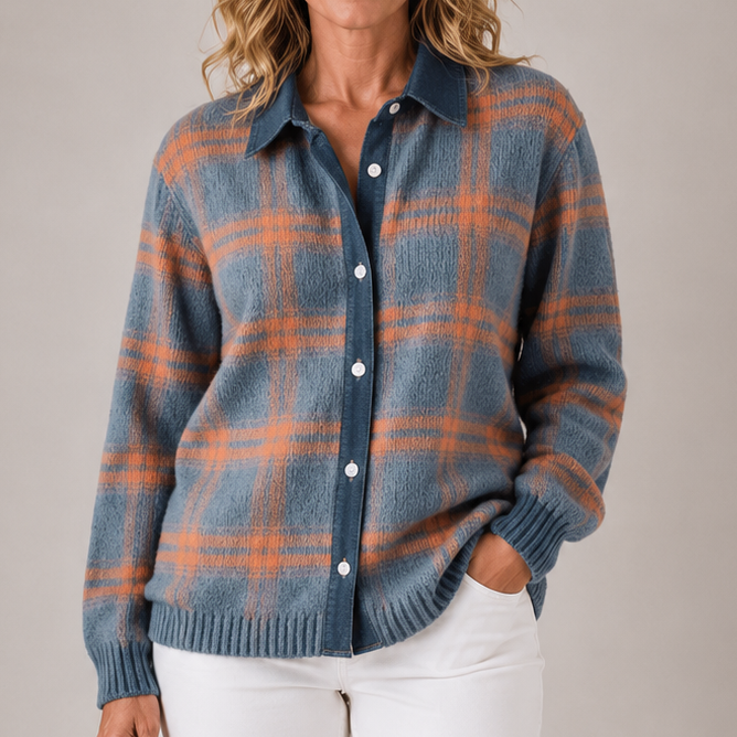Women's Plaid Cardigan | Collared Button Front Soft Knit