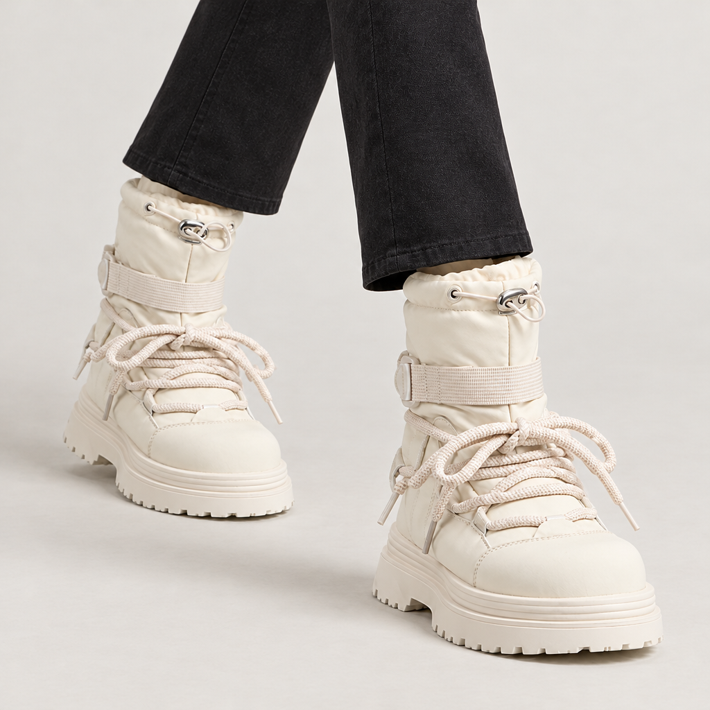 Off white puffer snow boots with chunky platform sole