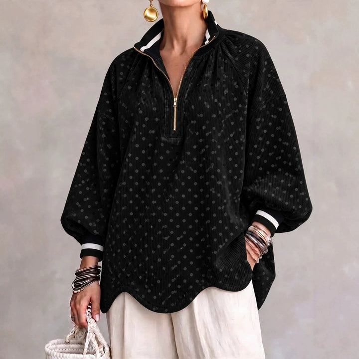 Black polka dot quarter zip sweater
