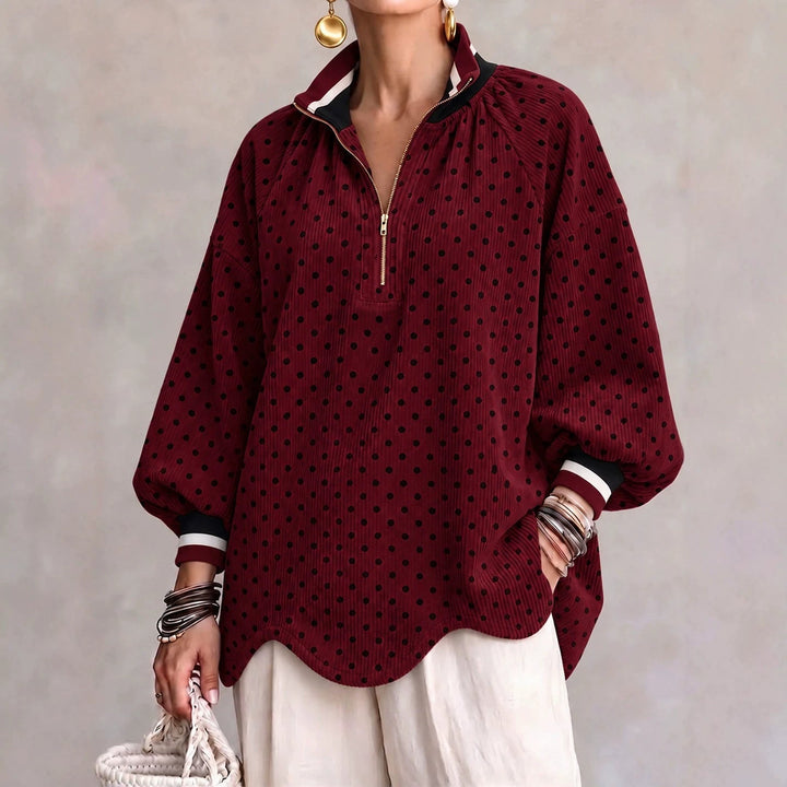 Burgundy polka dot quarter zip