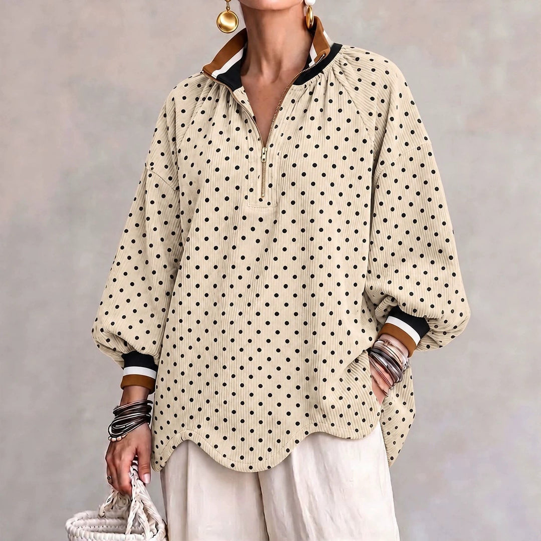 Cream polka dot quarter zip sweater