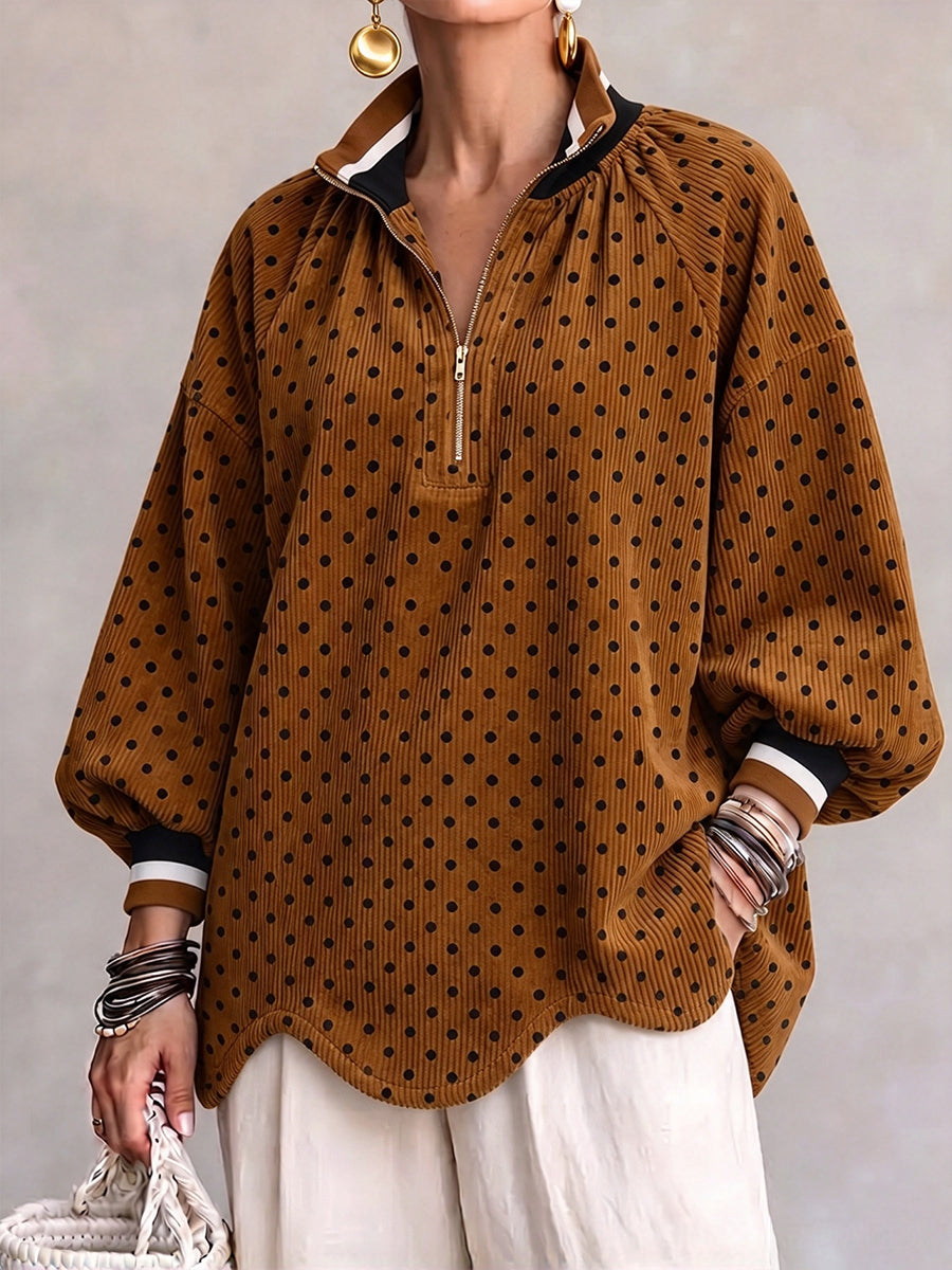 Women's polka dot quarter zip sweater in rust
