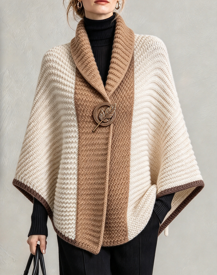 Camel and cream color block knit cape