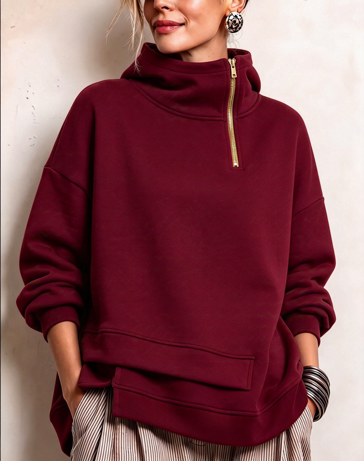 Burgundy mock neck zip sweatshirt