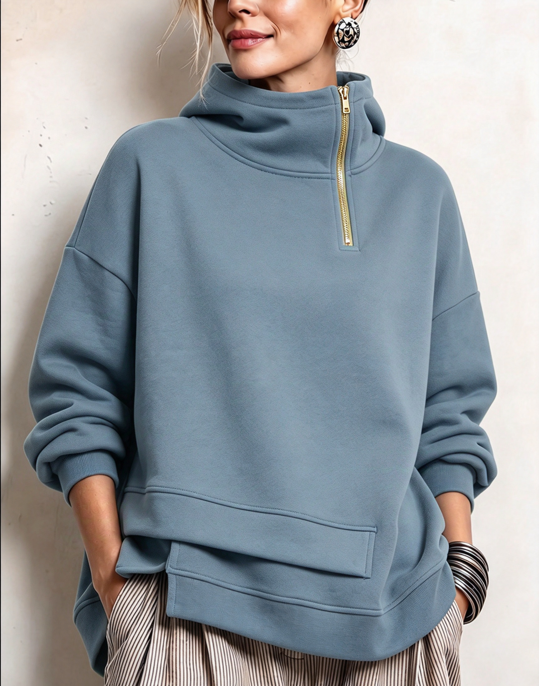 Light blue quarter zip sweatshirt