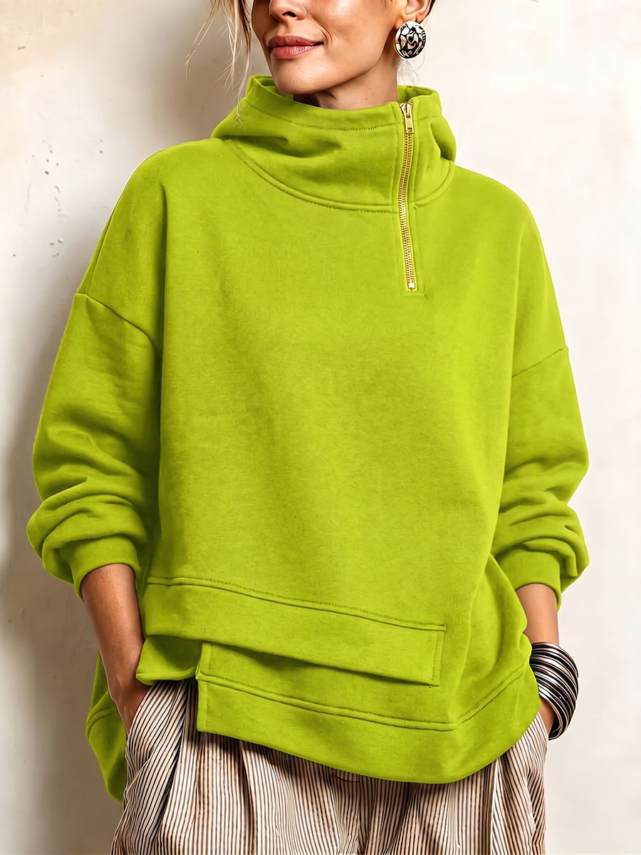 Women's quarter zip sweatshirt in lime with mock neck