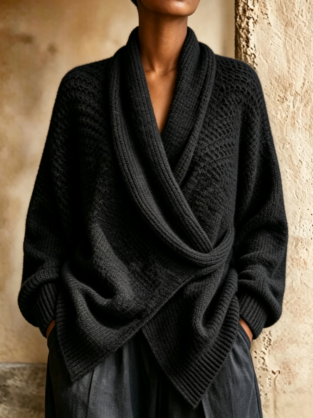 Black shawl collar sweater