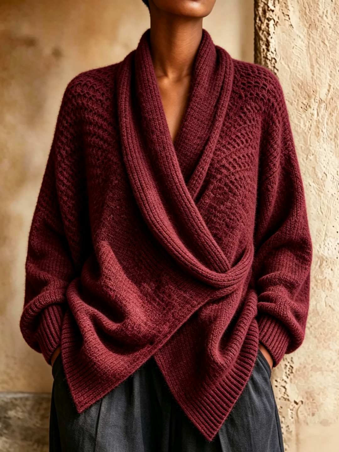 Burgundy oversized shawl collar sweater