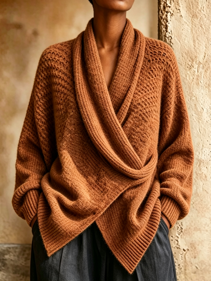 Rust wrap front knit sweater