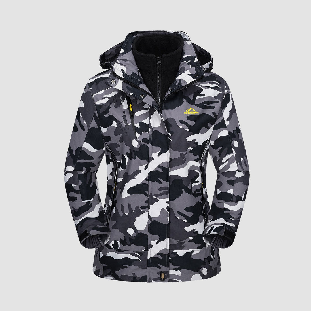 Black camo ski jacket with hood