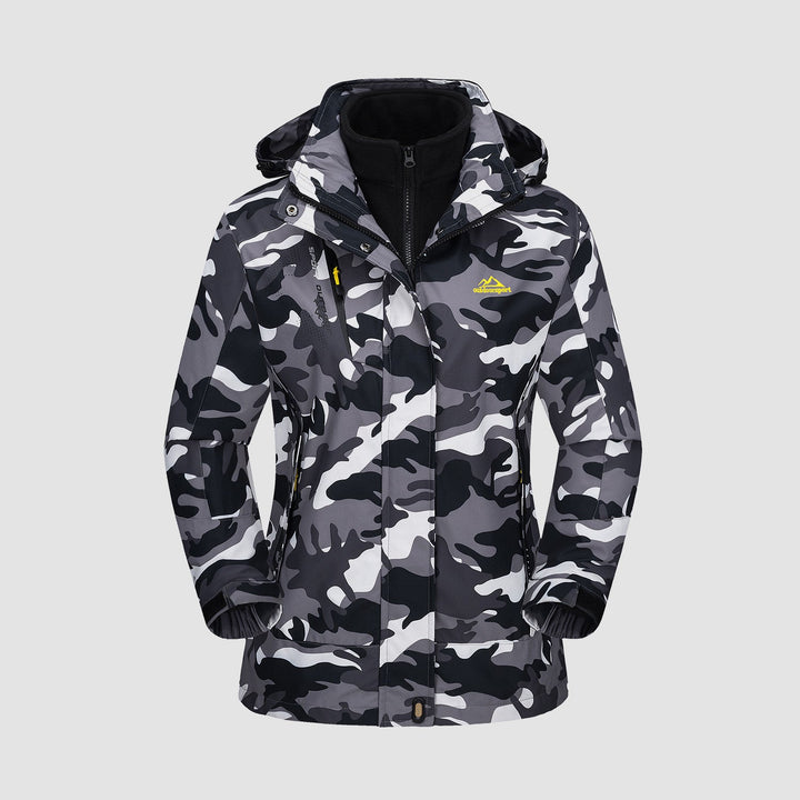 Black camo ski jacket with hood