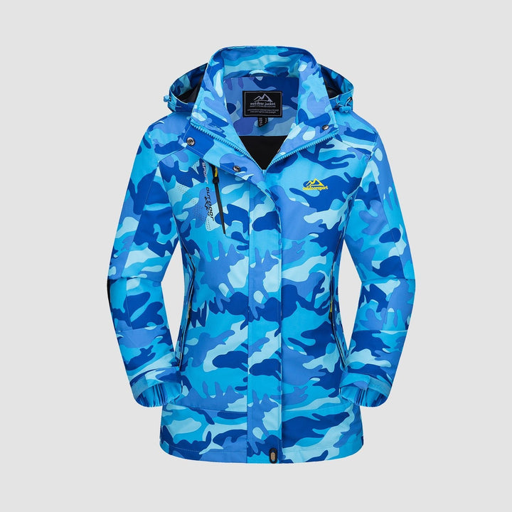 Blue camo ski jacket with hood