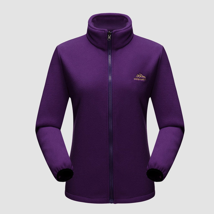 Dark purple zip fleece jacket that sits inside the shell