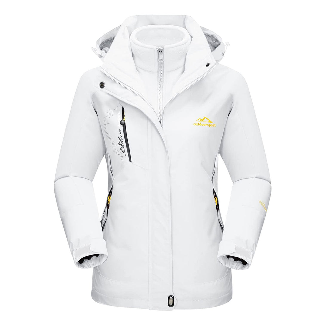White 3 in 1 ski jacket with hood and inner fleece