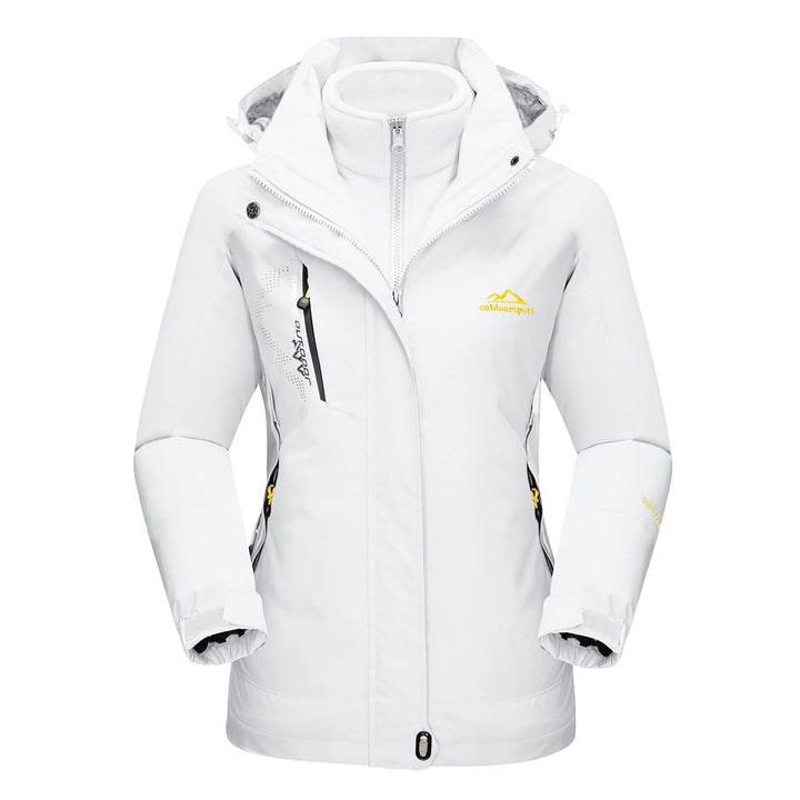 White 3 in 1 ski jacket with hood and inner fleece