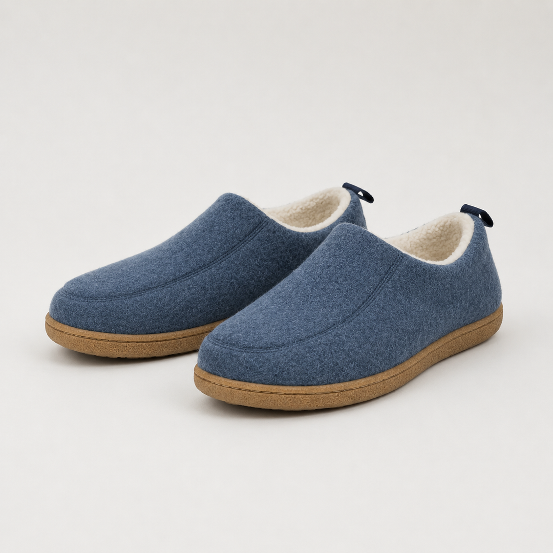 Women's blue house slippers, pair view