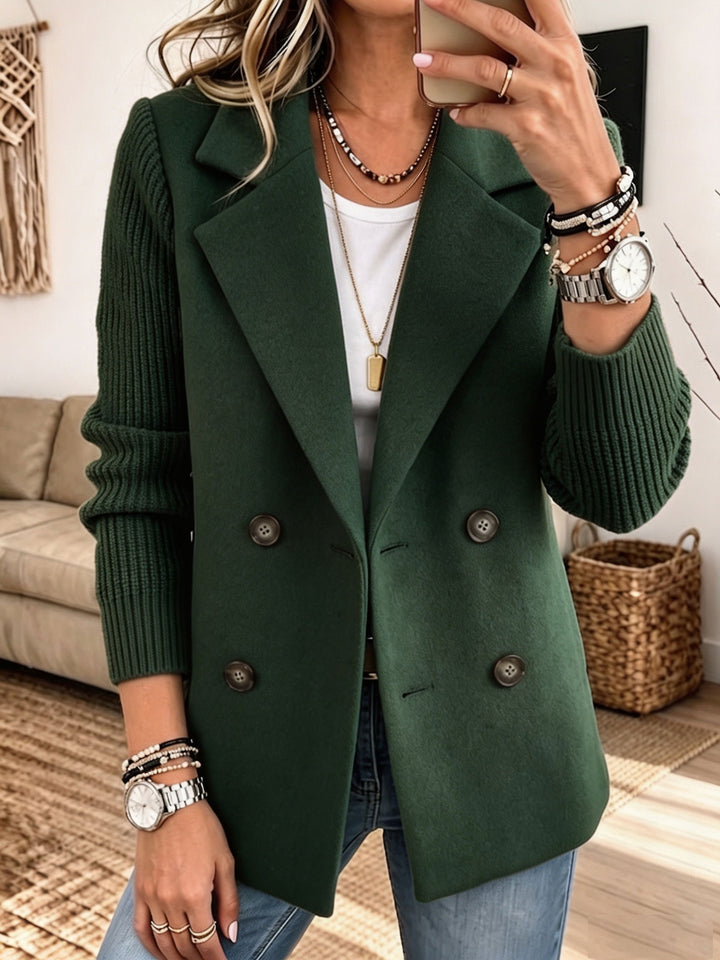 Dark green sweater blazer with notch lapels and pockets