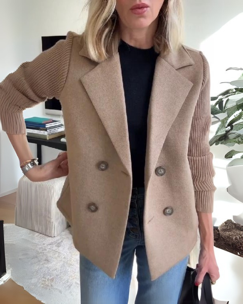 Women's Sweater Blazer | Double Breasted Knit with Notch Lapels