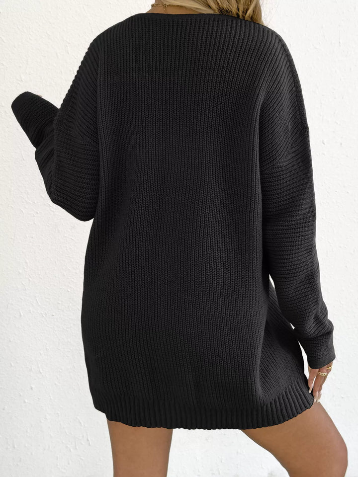Back view of the black ribbed knit mini dress