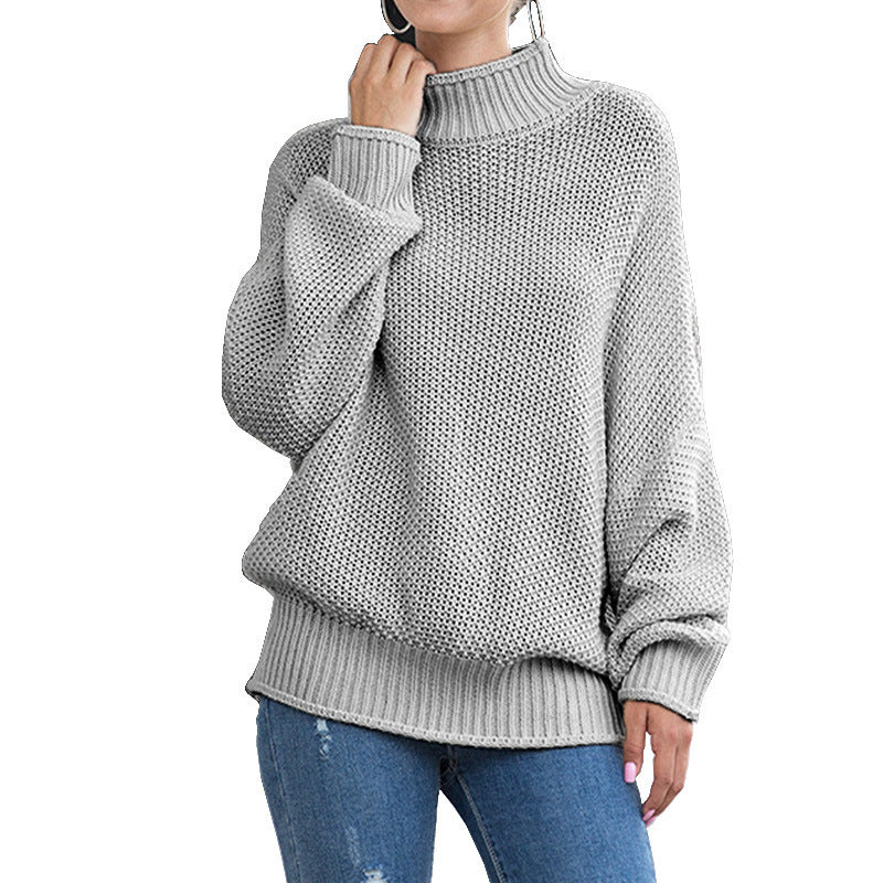 Light gray chunky turtleneck with dropped shoulders