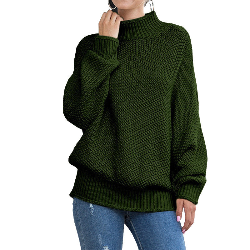 Olive turtleneck sweater with wide long sleeves