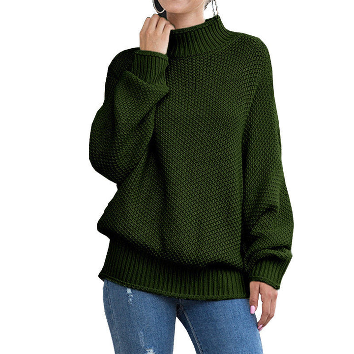 Olive turtleneck sweater with wide long sleeves
