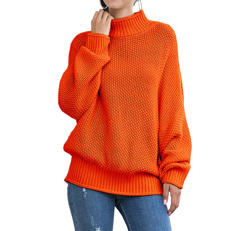 Orange chunky knit pullover front view