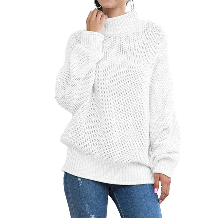 White oversized turtleneck showing the textured stitch