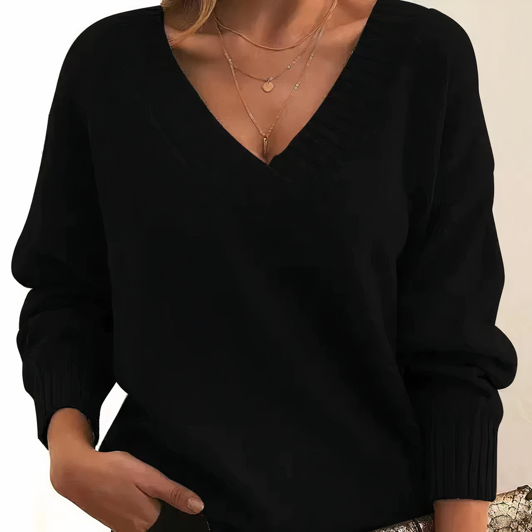Women's v neck sweater, relaxed ribbed knit pullover, photo 1