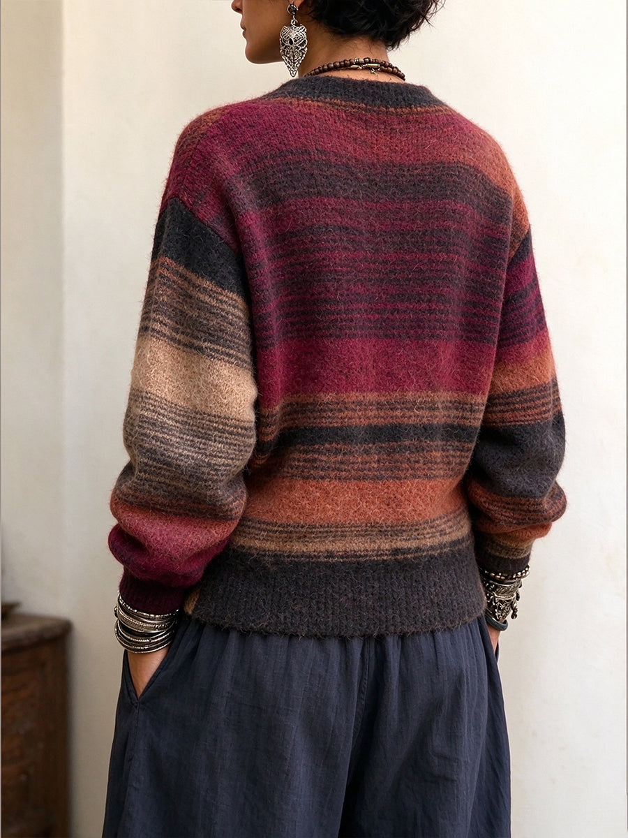 Back view of the striped sweater with straight horizontal bands
