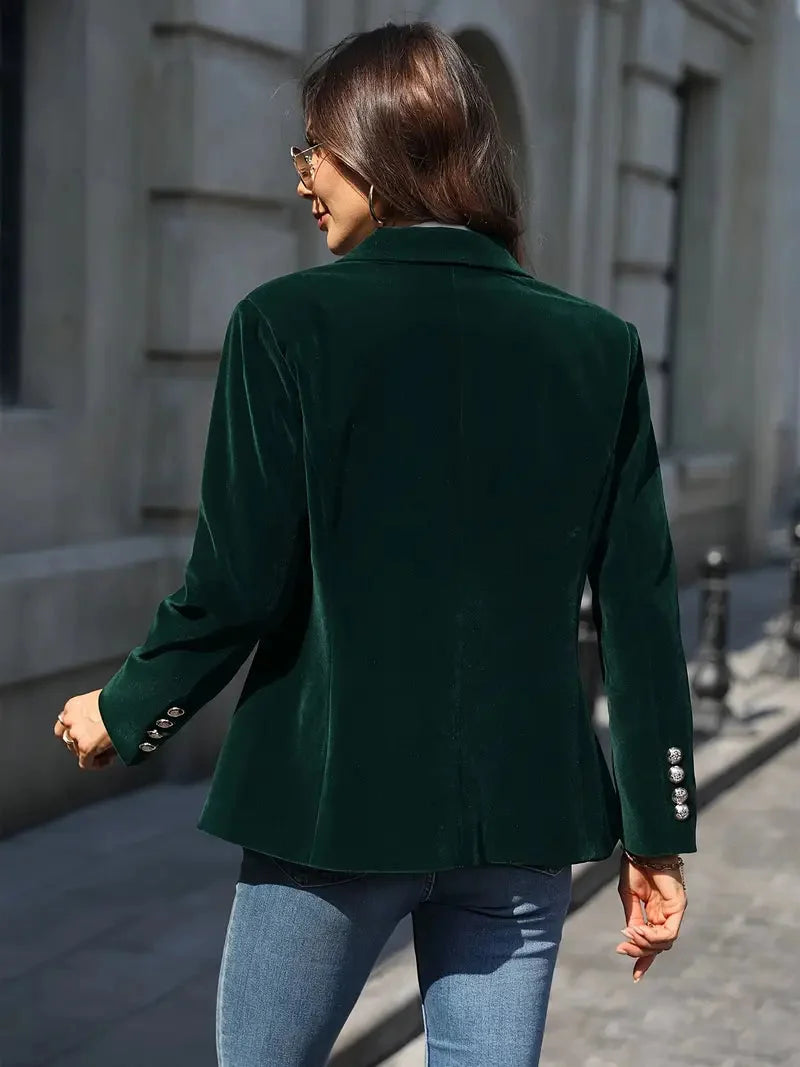 Back view of the emerald green fitted blazer