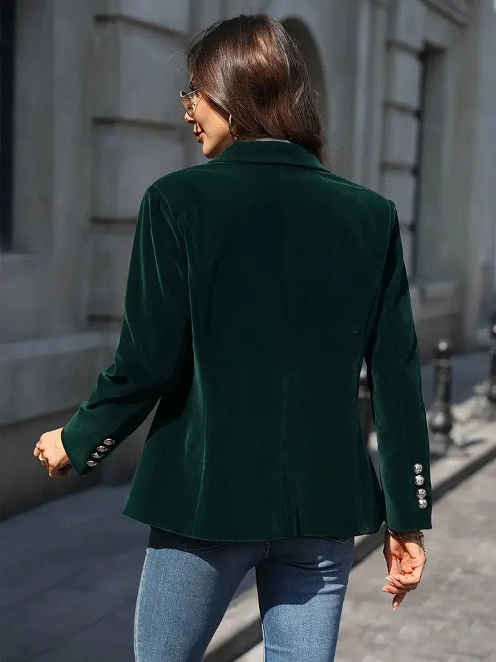 Back view of the emerald green fitted blazer