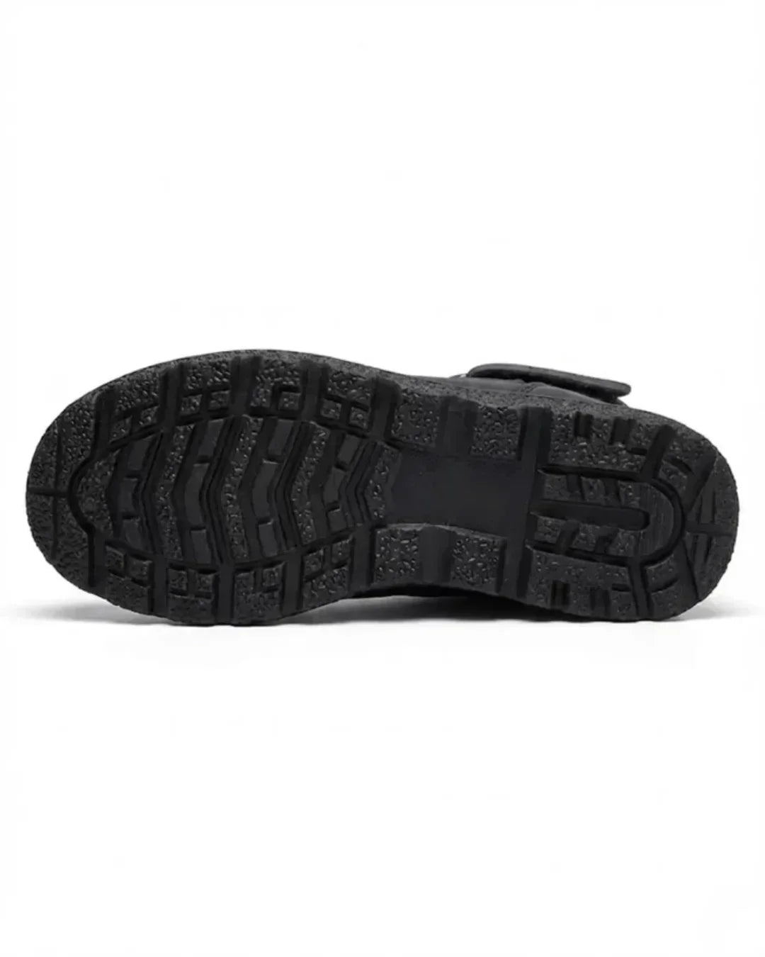 Tread sole of the black quilted mid calf boot