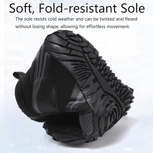 Black wide toe ankle boot with a flexible sole bent in half