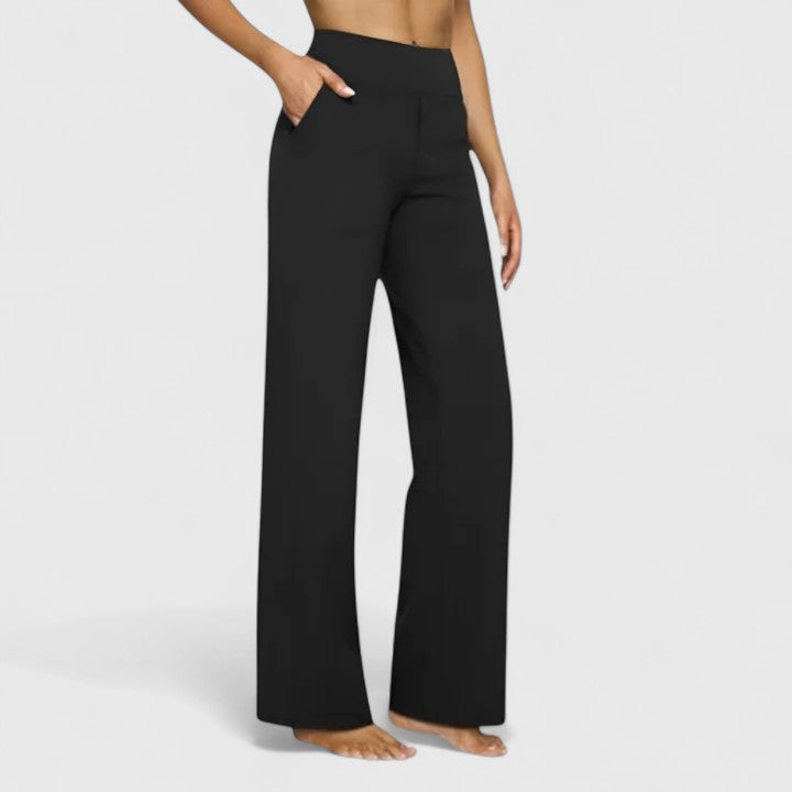 Women's wide leg pants, high waisted pull on dress pants in black