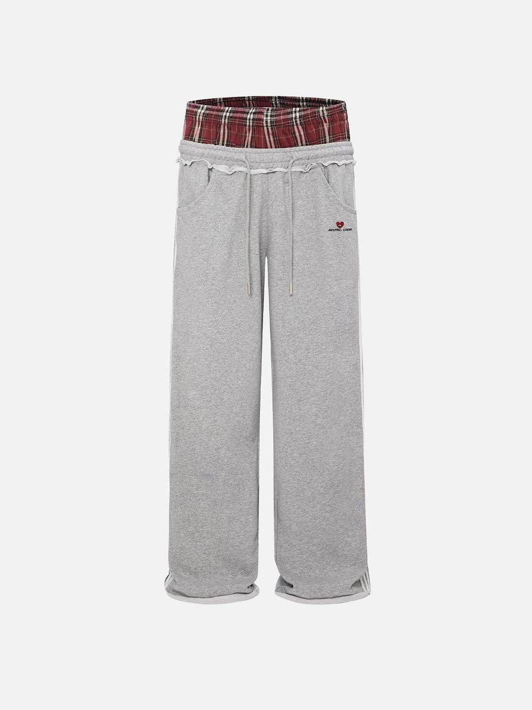 Women's wide leg sweatpants, plaid waistband high rise in gray
