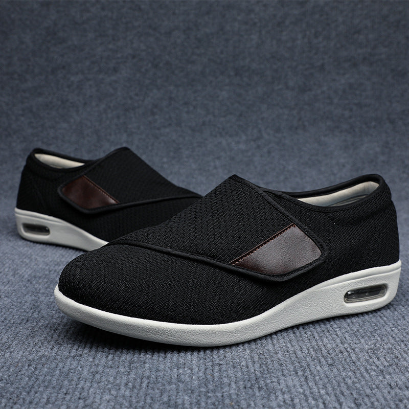 Women's wide toe box shoes, adjustable strap slip on in black