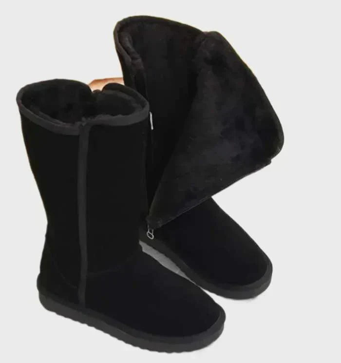 Women's winter boots, tall faux fur lined with side zip in black