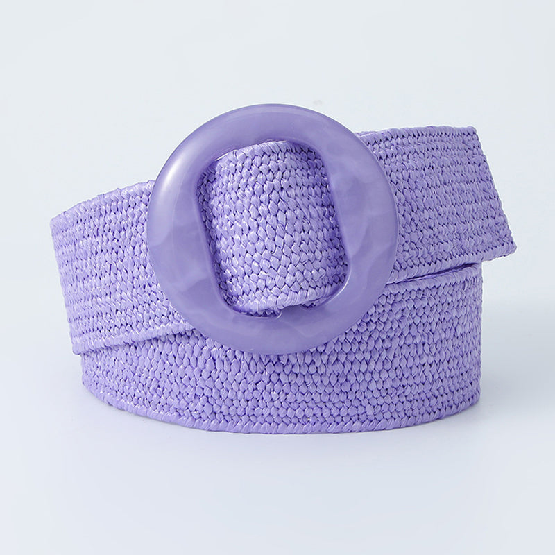 Lavender woven belt with a matching round buckle