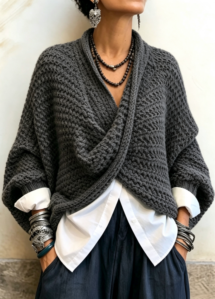 Charcoal crossover knit sweater